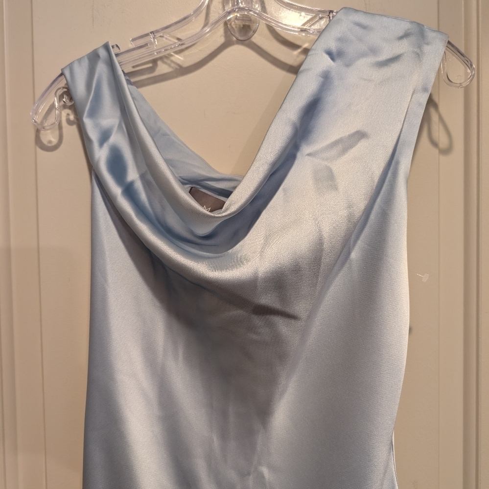BHLDN Amsale One-Shoulder Satin Midi Dress Ice Blue Gown Size 4 NWOT - Picture 5 of 13